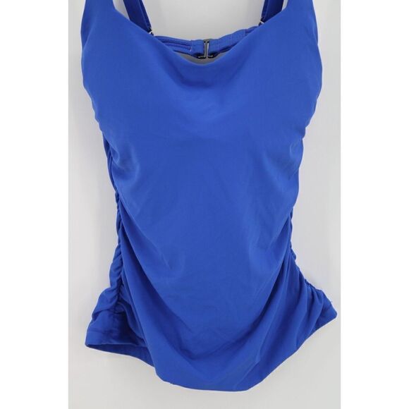 Athleta Square Neck Bra Cup TANKINI TOP Size 32D/DD Bright Blue Ruched Sides - Picture 10 of 13